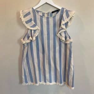 Doe & Rae Striped Blue White Ruffle Tank Top Fringe NWT Women’s Medium